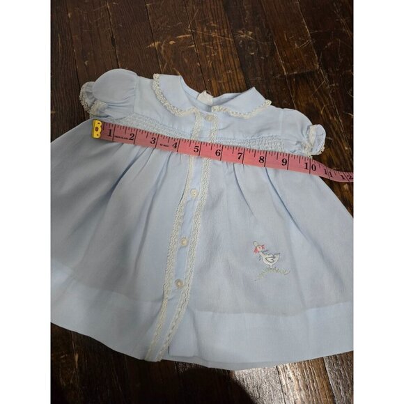 Vintage Light Blue Dainty Lace Embroidered Duck Baby Dress - Picture 10 of 12